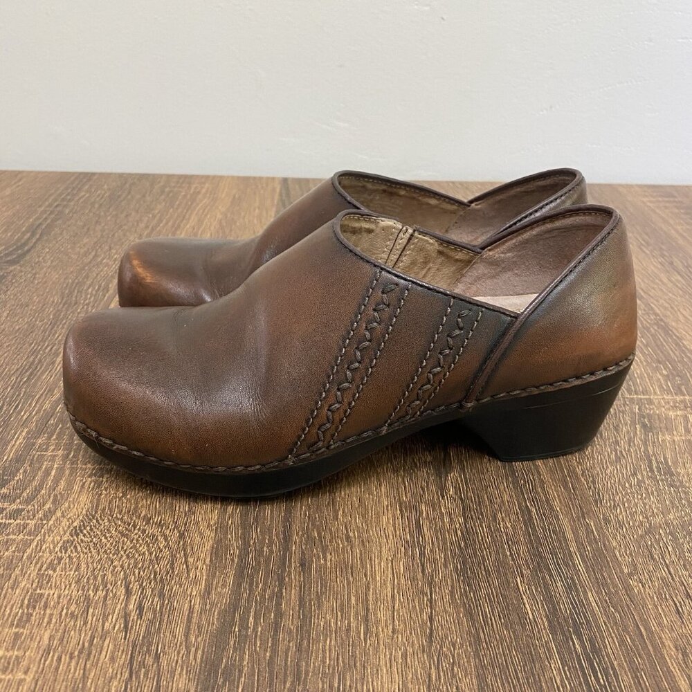 Dansko Clogs Womens 38 Siena Brown Leather Slip On Block Heel Comfort Shoes - Picture 5 of 11
